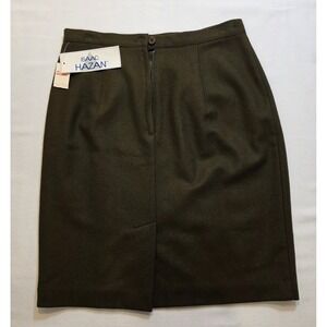 Isaac Hazan Vintage Women's Olive Green Wool Button and Zip Midi Skirt. Size 12